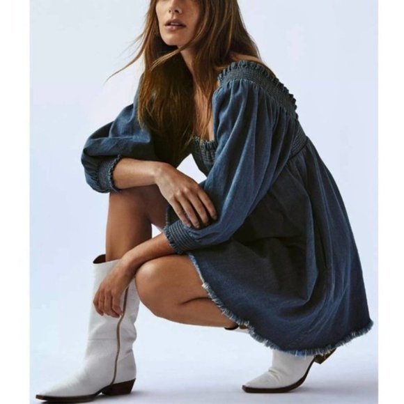 NWOT Free People This Is Everything Denim Mini Dress size XS - Picture 5 of 9